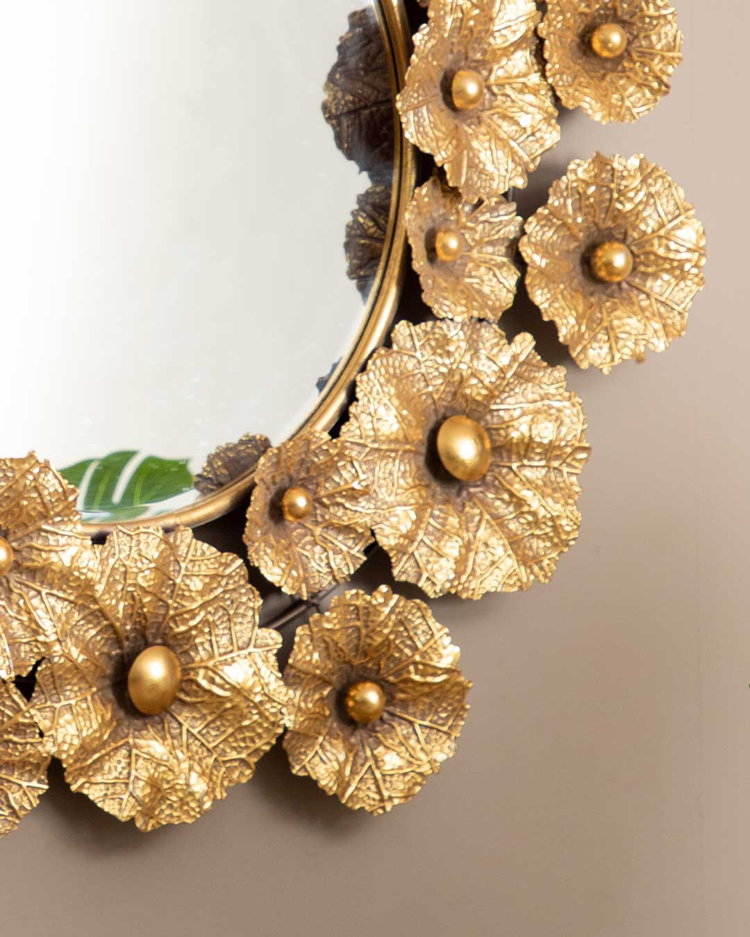 'Leafy Radiance' Metal Leaf-Embellished Mirror