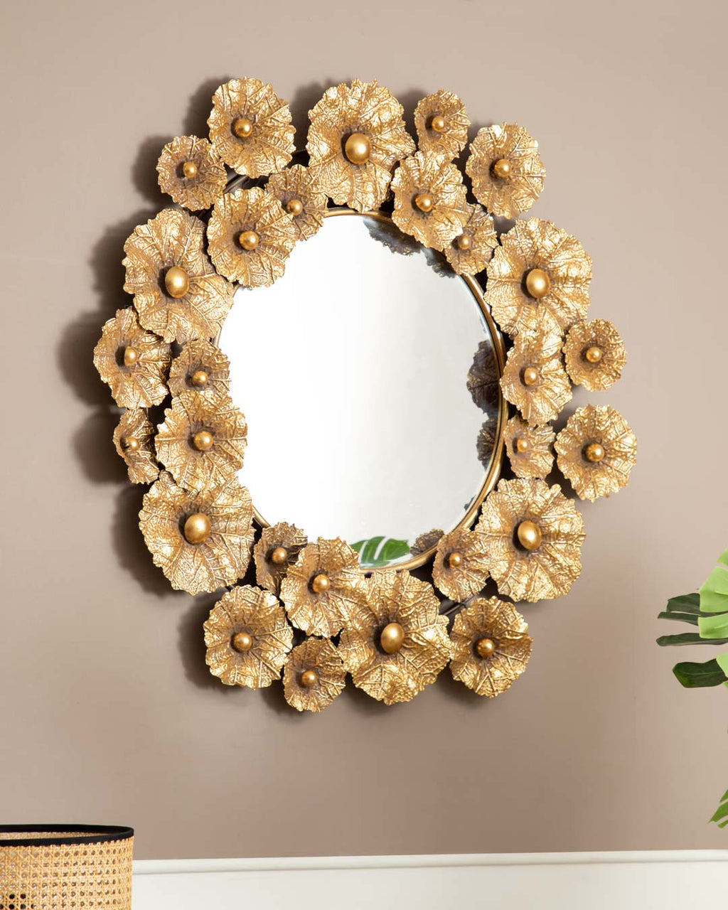 'Leafy Radiance' Metal Leaf-Embellished Mirror