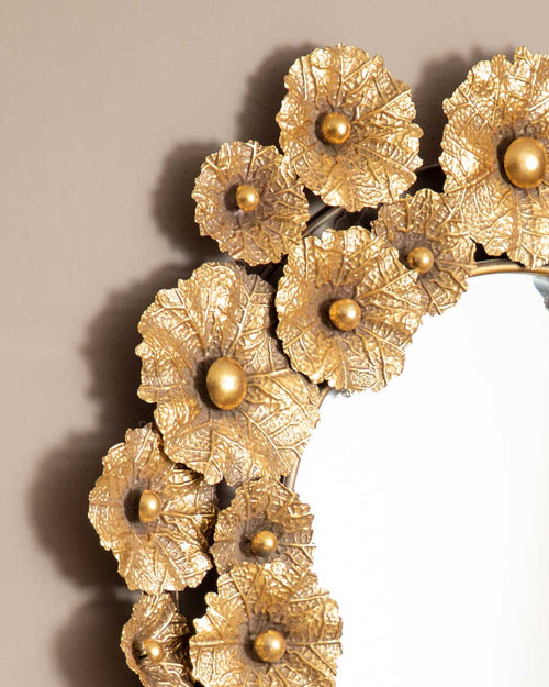 'Leafy Radiance' Metal Leaf-Embellished Mirror