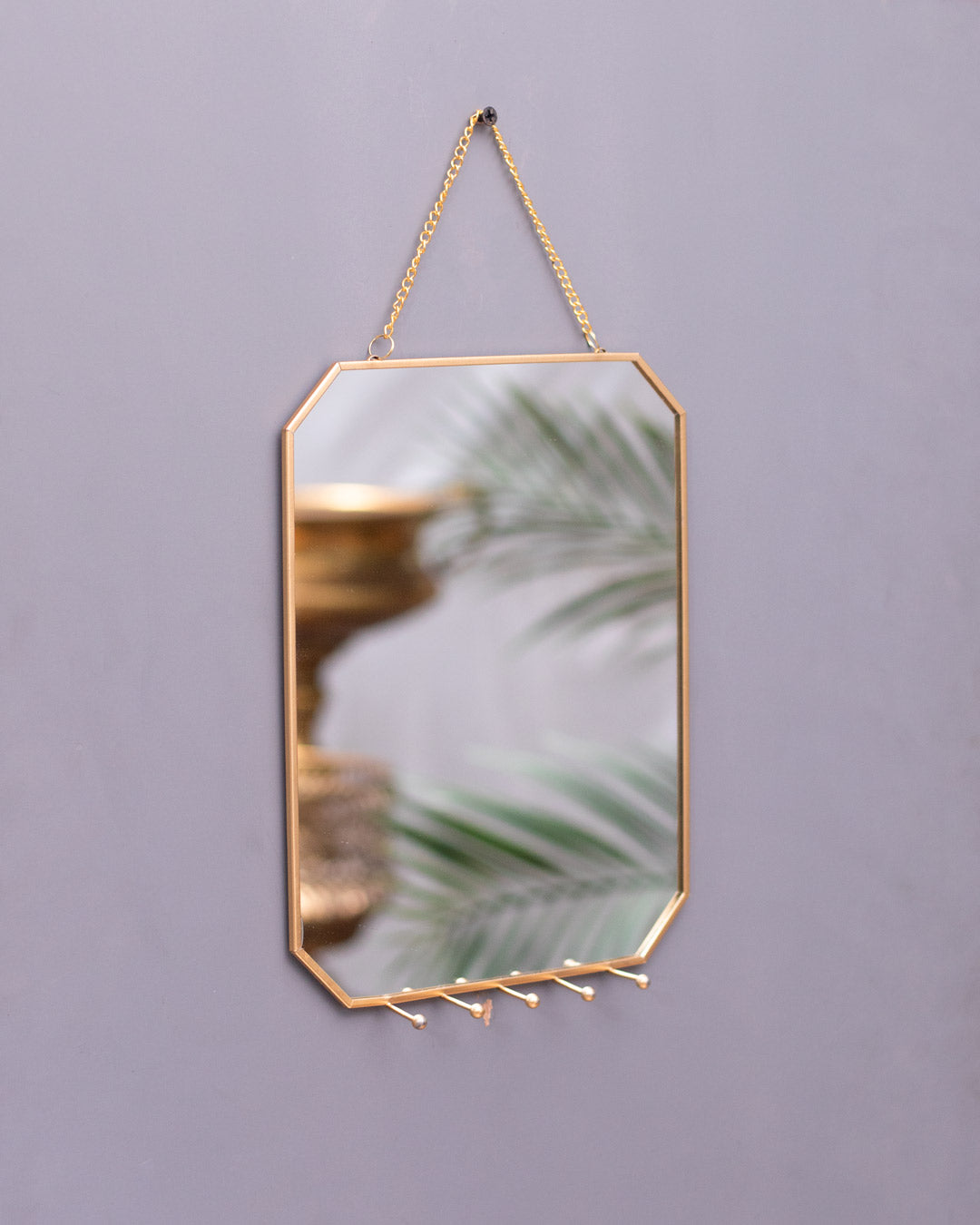 Golden Hanging Hexagonal Mirror Large