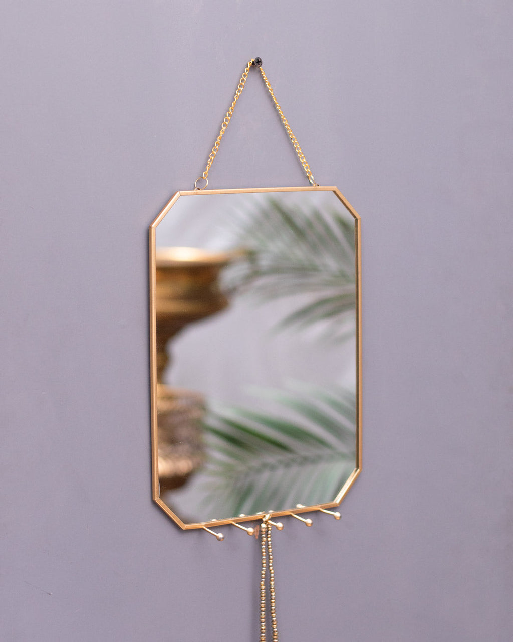 Golden Hanging Hexagonal Mirror Large