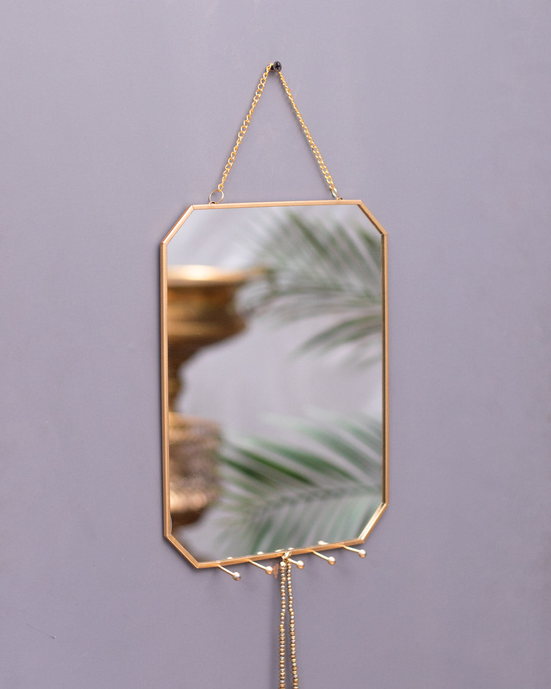 Golden Hanging Hexagonal Mirror Large