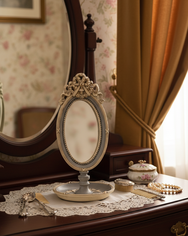 Vintage Bow-Topped Oval Vanity Mirror