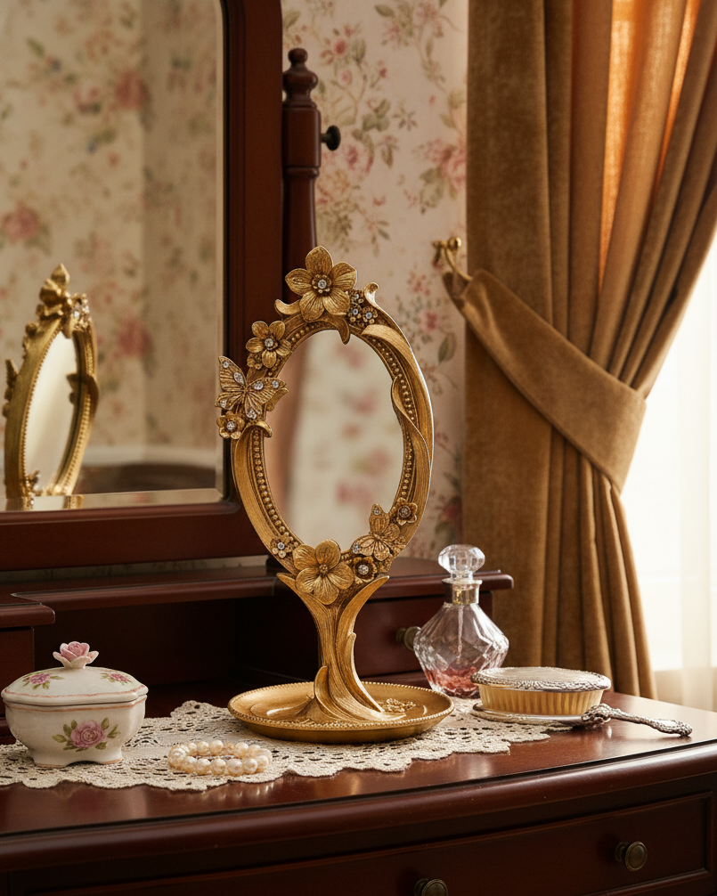 Golden Bloom Butterfly Table Mirror